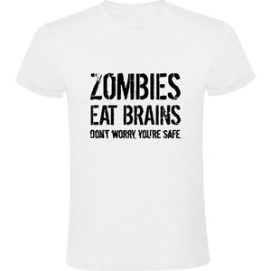 Zombies eat brains Heren T-shirt | dom | stom | hersens | brein | halloween | verstand | eten | veilig |  grappig | Wit