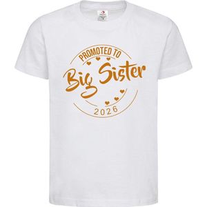 Shirt Aankondiging zwangerschap Promoted to Big Sister 2026 | korte mouw | wit/tan | maat 110/116 zwangerschap aankondiging bekendmaking Baby big sis sister