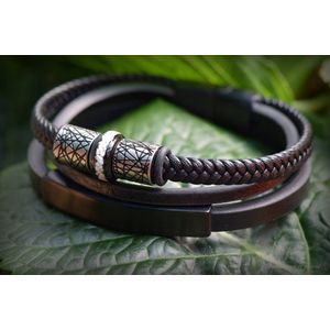 Urn-Crematie-as heren armband-glad én gevlochten leder-2.5 cm breed-Zwart-Heren armband met DUBBELE crematie-as verwerking(bedel én in rvs reservoir)-Design rvs kralen-Herinneringsarmband-Assieraad-Verlengbaar-Herdenkingsssieraad-Handgemaakt door Jet