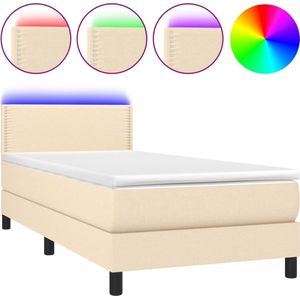 vidaXL Boxspring met matras en LED stof crèmekleurig 90x190 cm