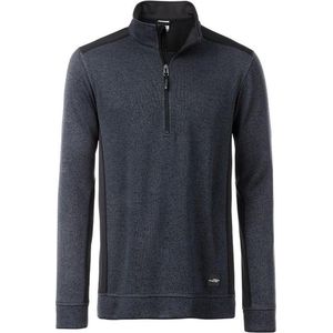 James and Nicholson Heren Gebreide werkkleding Fleece Half-Zip (Koolstofgrijs Melange/Zwart)
