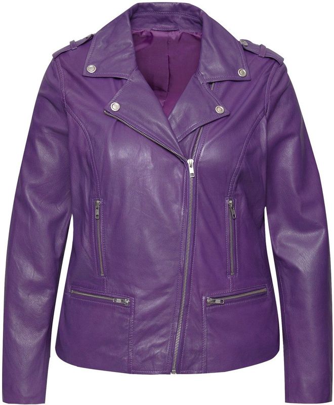 Angel of Style - Dames - Leren bikerjas metalen rits volledig gevoerd - Violet - Maat 42