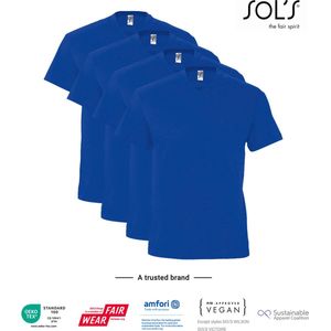 4 Pack SOLS V-hals, Heren T-Shirt 100% katoen V-hals, Konings Blauw, Maat S