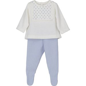 Calamaro - newborn baby setje met gestipt venster - blauw/wit - maat 50/56