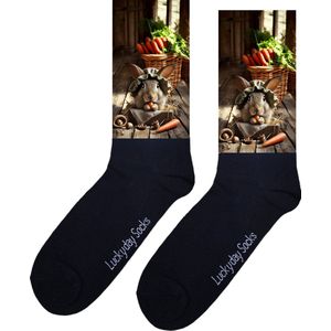 Konijn - Opkikker - Grappige sokken - Valentijns cadeau - Verjaardag cadeau - Sint cadeau - Leuke sokken - Wortels - Oude ambacht - Vrolijke sokken - Cadeautje - Grappig cadeau - Kerst Sokken - Vaderdag - Moederdag - Socks maken Happy - 37-44
