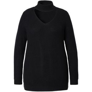 MIAMODA - Dames - Pullover regular fit V-hals met choker - Zwart - Maat 50+