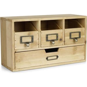 Bureaublad Organizer Laden Set Opbergkast van Natuurlijk Hout - Met 4 Laden Deuren voor DIY Projecten - Organizer voor Sieraden en Accessoires