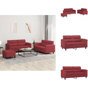 vidaXL Bankstel - Bankstellen - Fauteuil - 2-zitsbank - 3-delige Loungeset met kussens kunstleer wijnrood