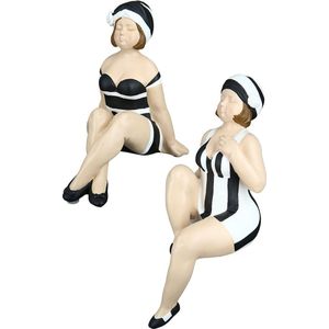 set van 2 zittende dames in zwart/wit badpak