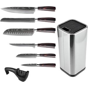 Keukenmessen - Knife set - Chef Knife - Knives - Kitchen Knife - Koksmes voor keuken - Damascus Santoku Messenset - Japans Scherp Hakmes Snijmes - 8-delige houderset