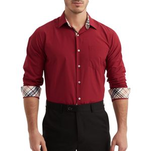 Heren overhemd met borstzak - Lange Mouwen - Comfort Fit - Longsleeve Shirt - Strijkvrij - Maat L - Bordeaux