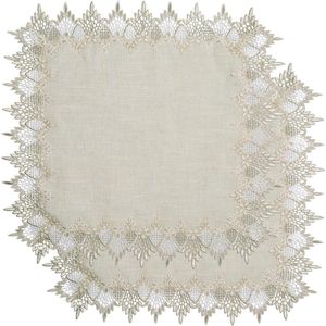 Linnen vierkante kleedjes 60 x 60 cm beige met kanten rand - set van 2Tafelkleed salontafel topper tafeldecoratie voor eetkamer keuken