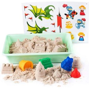 Sensorisch Zand Natuurlijk Zand 1 kg Set Kasteel - Magisch Speelzand voor Kinderen met 4 Mallen en Accessoires - Magisch Zand en Zandbak - Kerstcadeaus voor Kinderen - Speelgoed 3-4-5-6 jaar