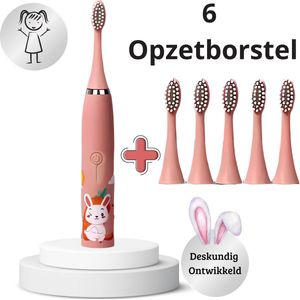 BABIVA® Premium Elektrische Tandenborstel voor Baby en Peuter 0 t/m 8 jaar - Elektrische tandenborstel Baby - Elektrische tandenborstel Kind -Sonisch tandenborstel - Gratis 6 opzetborstels - Roze - Zacht en Veilig