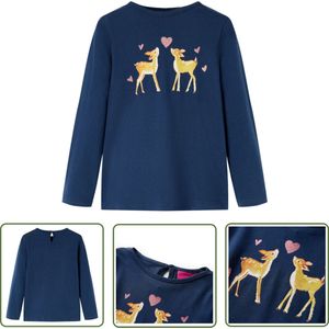 vidaXL Langmouwig Hemd - Kinderhemd - Kindershirt met lange mouwen 128 marineblauw - Meisjeshemd - Jongenshemd - Hertenshirt