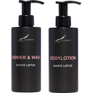 Douchepakket White Lotus - Shower & Wash + Bodylotion - 300 ml per fles - bodycare - luxe fles - set van 2 stuks - Cadeau