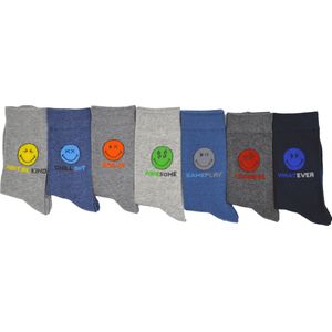 Smileyworld® 7 paar jongens sokken - voor elke dag van de week - LOADING - grijs & blauw - maat 27/30 - hoogwaardige katoen