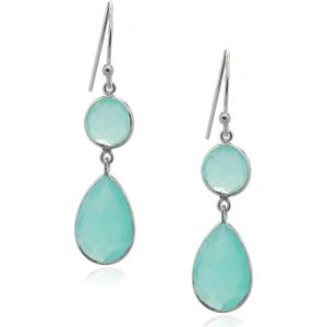 SilverGems Zilveren oorhangers met druppelvormige Chalcedoon edelstenen