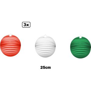 3x Lampion Rood-wit-groen 25cm - BBQ Italie strand licht fun festival thema feest verjaardag party papier