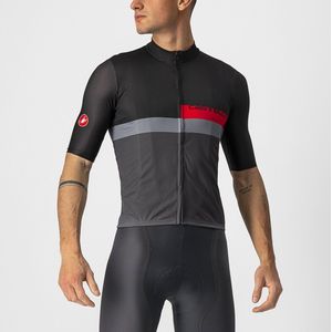 Castelli Fietsshirt Korte Mouwen Heren Zwart Grijs - A BLOCCO JERSEY LIGHT BLACK RED DARK GRAY-L