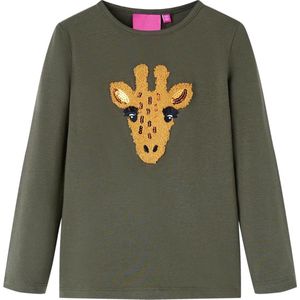 vidaXL - Kindershirt - met - lange - mouwen - 116 - kakikleurig