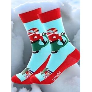 Kerstsokken - Kerstman op Scooter - Katoen - Uniseks - Schoenmaat 36-43 - Kerstcadeau