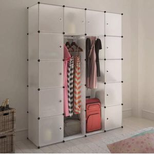 vidaXL - Modulaire Kast - Wit - Kunststof en Verchroomd Staal - 14 Compartimenten