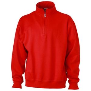 James and Nicholson Uniseks werkkleding Half Ritssweatshirt (Rood)