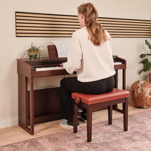 Innox PB 10RB Pianobank - Pianokruk in hoogte verstelbaar - Rood / Bruin - Kruk voor piano en keyboard