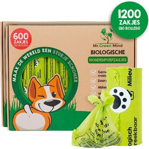 Mr. Green Mind Poepzakjes 1200 stuks - Hondenpoepzakjes - Biologisch Afbreekbaar - 80 rollen - Hond