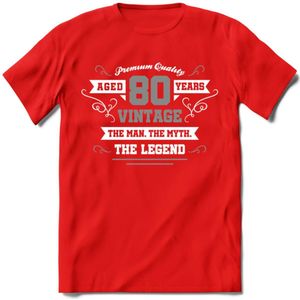 80 Jaar Legend T-Shirt | Zilver - Wit | Grappig Verjaardag en Feest Cadeau | Dames - Heren - Unisex | Kleding Kado | - Rood - XXL