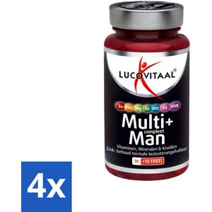 4 x Lucovitaal - Vitaminen - Multi+ Compleet Man - 40 Tabletten - Multivitamine Supplement - Vitamine Supplement - Multivitamine Voor Mannen - Testosteron - Energie