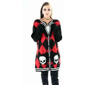 Vixxsin - Harlequin Lange cardigan - M - Zwart/Rood