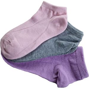 Ruinur Kindersokken - Sneakersokken - Katoenen Sokken - 3 Paar - Maat 23-26 - Roze/Grijs/Paars