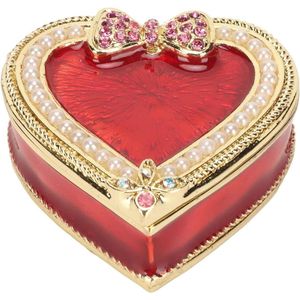 Rode Hart Reissieraden Organizer Box Mini Vintage Sieradenkoffer - Dames Meisjes Oorknopjes Ringen Kettingen Armbanden Opslag