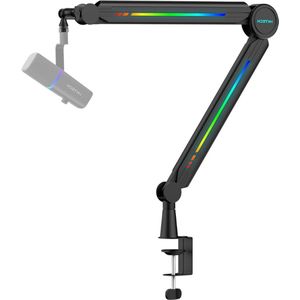 Microfoon Arm Hoog Profiel – Verstelbare Overhead Boom Arm Met Bureaubevestiging – Microfoonstandaard Voor Live Streaming – Gaming – Podcasting – Opnemen – Zwart