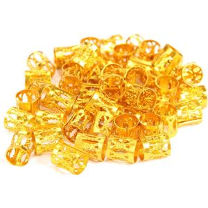 New Age Devi - 50 stuks Rasta haar kralen set - Dreadlock kralen - Vlecht accessoires - Extension beads - Braids ringen - Goudkleurig