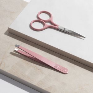 CSN Tweezer Set Roze Ovale Pincet & Wenkbrauwschaartje Veilig trimmen zonder huidbeschadiging Luxe precisieset voor perfecte wenkbrauwen