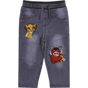 Grijze jeans/spijkerbroek met elastiek, zakken en afbeeldingen - Timon en Pumbaa DISNEY / 80