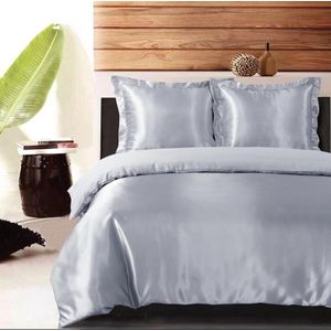 Princessdekbedovertrek -Glans Satijn Uni -Tweepersoons -200x200/220 cm +2 kussenslopen 60x70 cm-Grijs