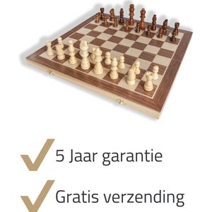 Thexa - Vernieuwde XL schaakset (40x40 cm) met beklede binnenkant - schaakspel hout - magnetisch schaakbord