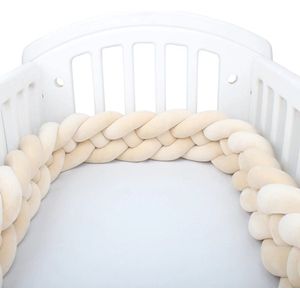 IL BAMBINI Gevlochten baby bed bumper Treccia - 4 strengen - Bedomrander - Box omrander - Hoofdbeschermer - Boxrand - Bedbumper - Stootrand - Boxomrander - 2 meter - licht beige
