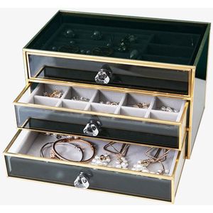 Sieradendoos Loua | Goud| cosmetica organizer| sieraden organizer | Make up organizer | Beautybox | Vitrine boxje | Glazen box |Makeup organizer | Beauty organizer | Makeupbox | Organizer | Storage box | Make-uporganizer | Opbergdoos | Sieradendoos