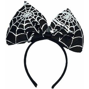 Haza Halloween/horror verkleed diadeem/tiara - strik met spinnen print - kunststof - dames/meisjes