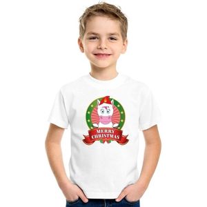 Kerst t-shirt voor kinderen met eenhoorn print - voor jongens en meisjes - wit 110/116