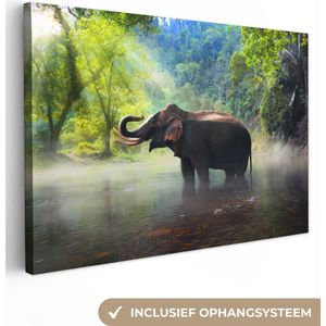 OneMillionCanvasses - Canvas - Olifant - Zonnestralen - Bos - Water - Natuur - Bomen - Kamer decoratie - Muurdecoratie - 150x100 cm