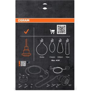 OSRAM Vintage 1906 PenduLum hanglamp met E27 fitting, 2m textielkabel, aluminium behuizing, industrieel design, zwart, zonder lamp