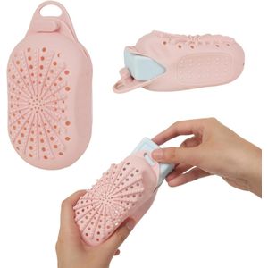 Siliconen zeepzak - Dubbelzijdige zeepborstel - Snel drogende zeepbak voor de douche - Zachte exfoliërende siliconen zak - Doucheborstel voor het lichaam (roze, 3 stuks)