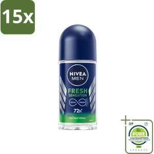 15 x NIVEA MEN - Deodorant Roller - Fresh Sensation - 50 ml - Grootverpakking - Anti-transpirant - Frisheid - Geur - Huidbescherming - Mannelijke Geur