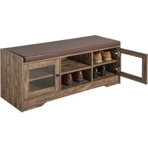 Mara Schoenenbank - Schoenenkast - Opbergkist - Gewatteerde zitting - Glazen deuren - Bruin - MDF - 105 x 35 x 43 cm